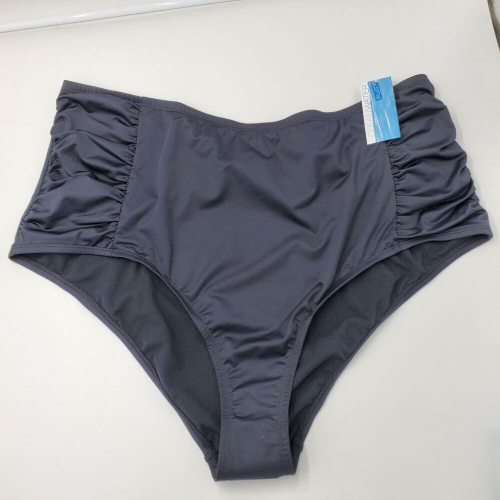 New Cleanwater Plus Size 24W High Waisted Swim Bottoms 3X Swimsuit Black